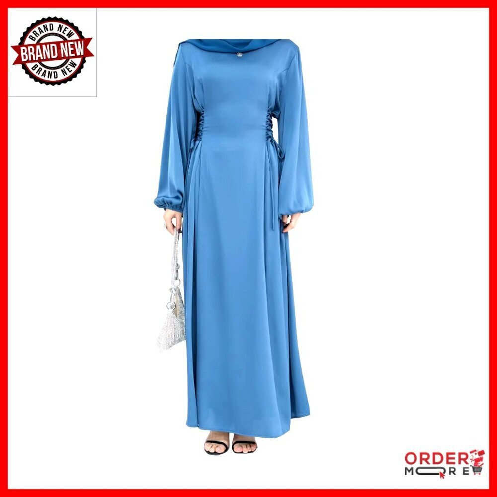 Satin Evening Gown Corset Bodice Puff Sleeves Elegant Formal Dress Special